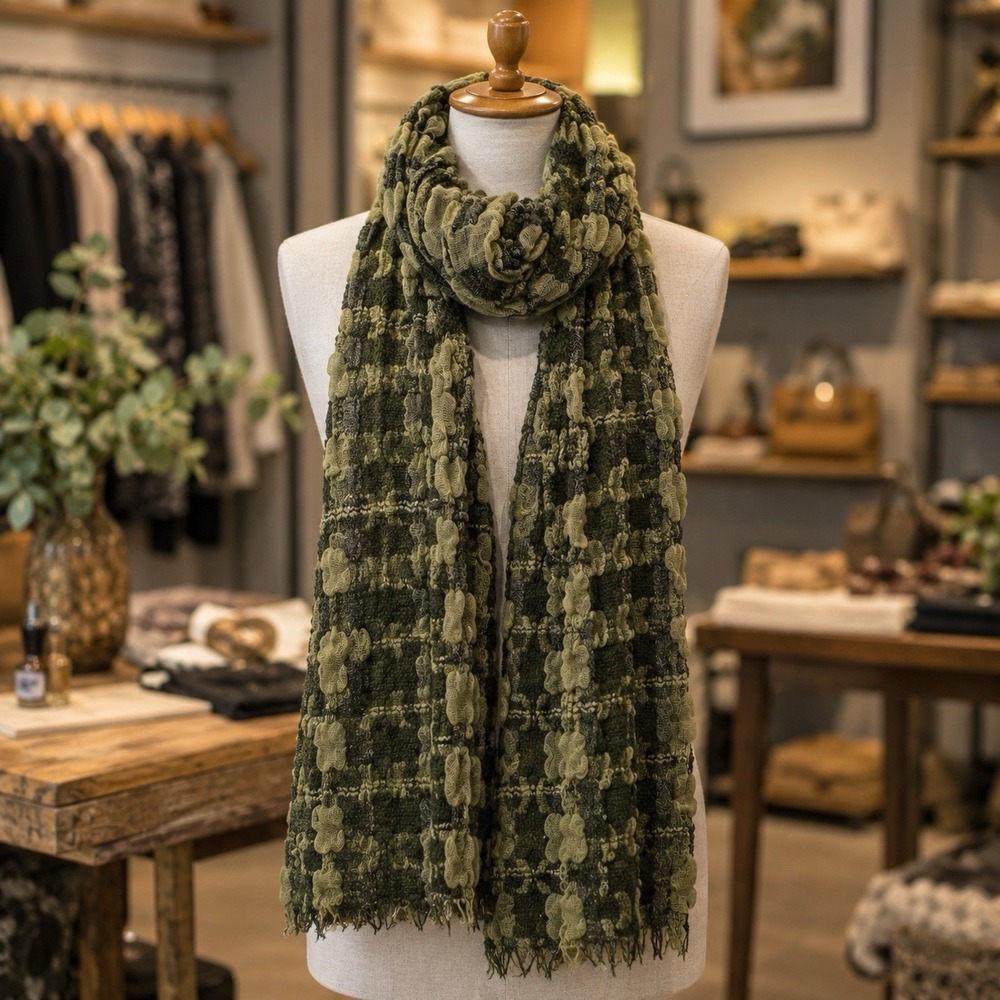 NEW Capelli New York Green Gauze Long Scarf Capsule Artsy Eclectic Chunky 13x74"